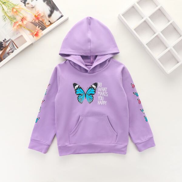 

Toddler Girls 1pc Slogan And Butterfly Print Hoodie, Lilac purple