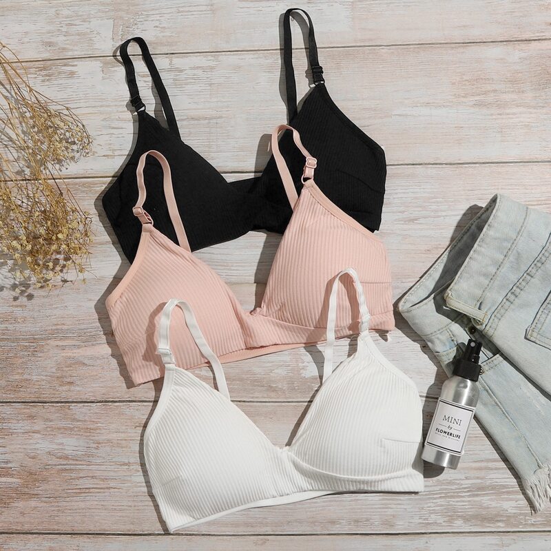 

3pack Rib Bra Set, Multicolor