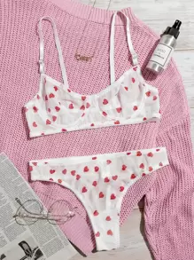 Lingerie Set mit Herzen Muster und Netzstoff - Weiss - Übersicht 1
