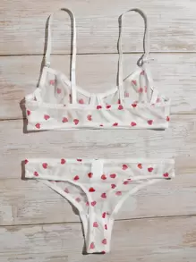 Lingerie Set mit Herzen Muster und Netzstoff - Weiss - Übersicht 2
