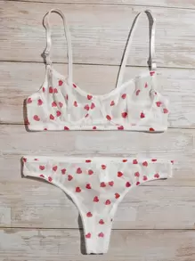 Lingerie Set mit Herzen Muster und Netzstoff - Weiss - Übersicht 3