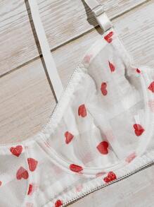 Lingerie Set mit Herzen Muster und Netzstoff - Weiss - Übersicht 5