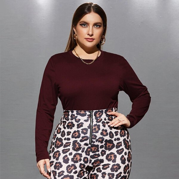 

Plus Solid Crew Neck Tee, Burgundy