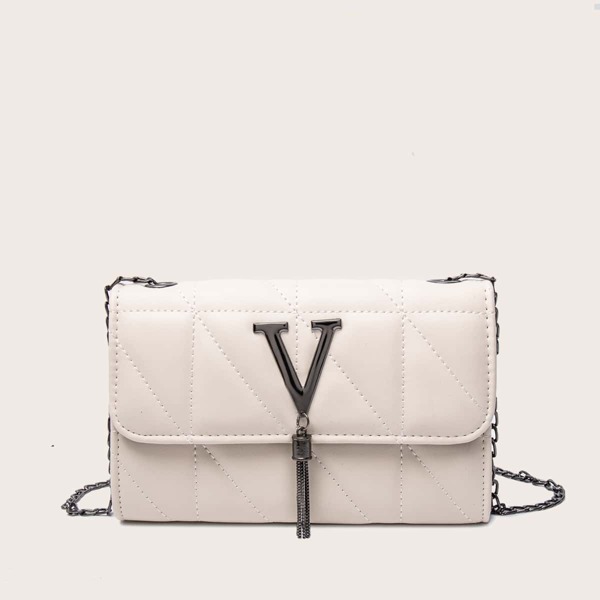 

Metal Tassel Decor Shoulder Bag, Apricot