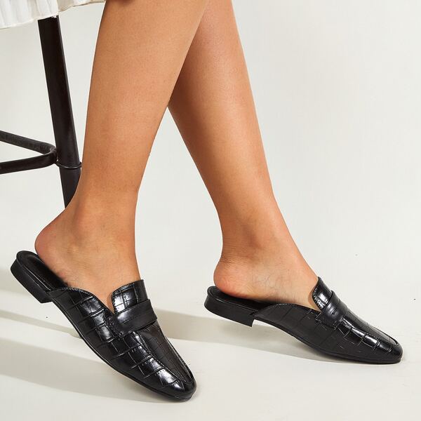 

Croc Embossed Loafer Mules, Black