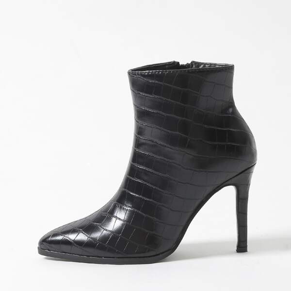 

Croc Embossed Stiletto Heeled Boots, Black