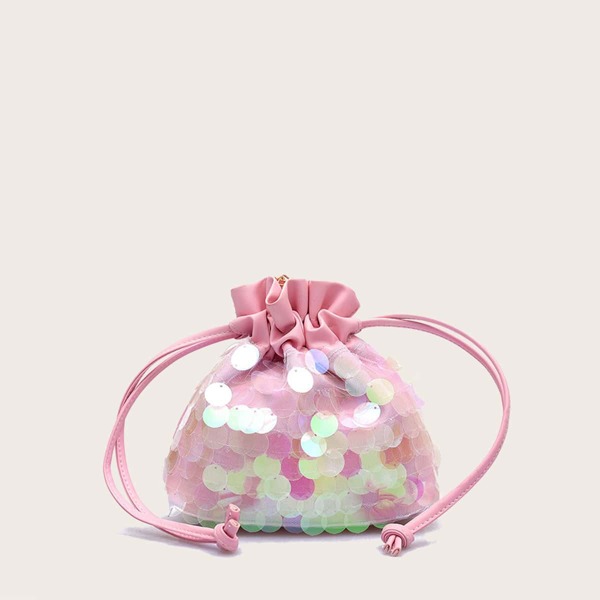 

Girls Sequin Decor Drawstring Decor Crossbody Bag, Pink