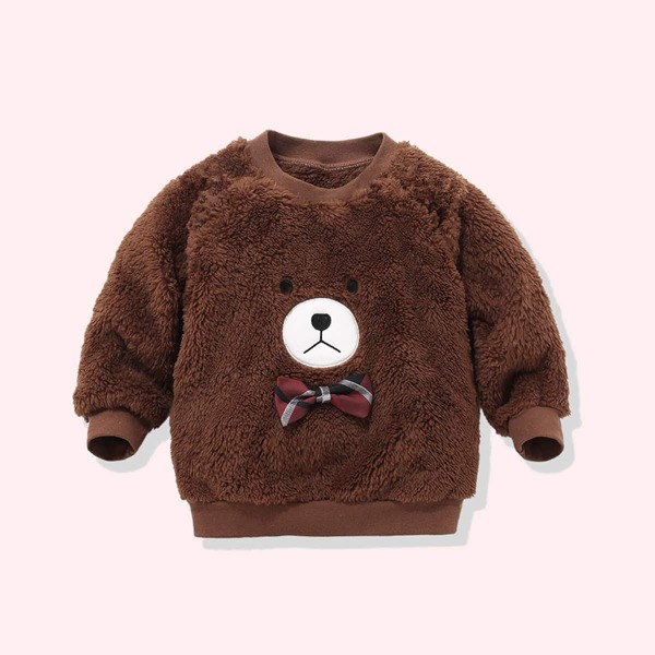 

Toddler Boys Cartoon Bear Embroidery Bow Front Teddy Sweatshirt, Coffee brown