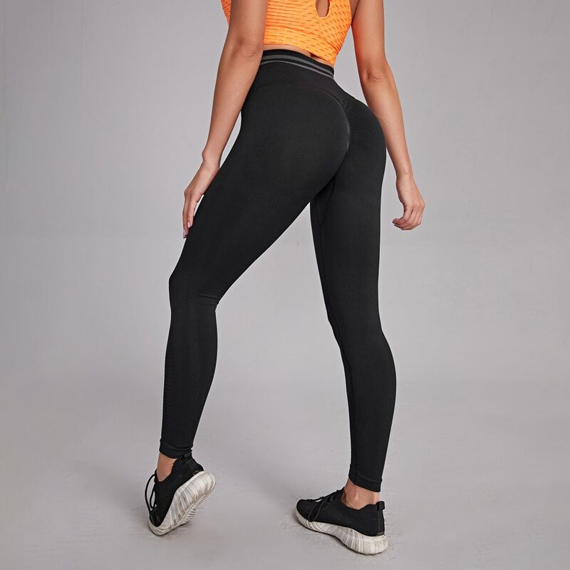 

Striped Wide Waistband Sports Leggings, Black