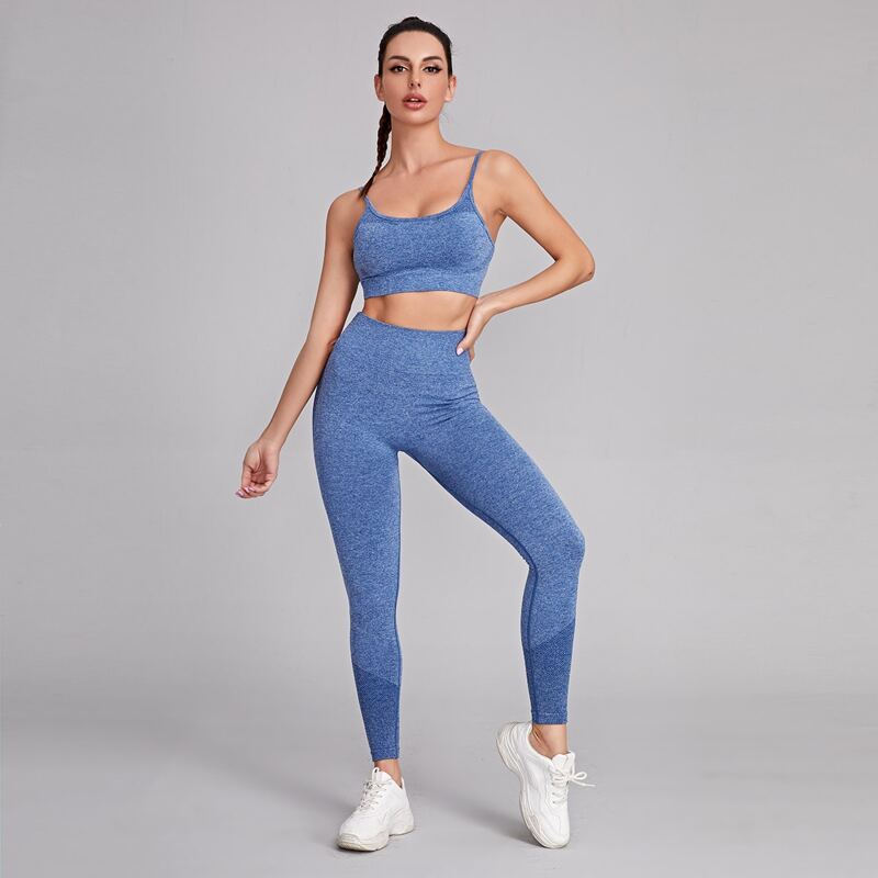 

Space Dye Sports Bra With Wide Band Waist Leggings, Blue