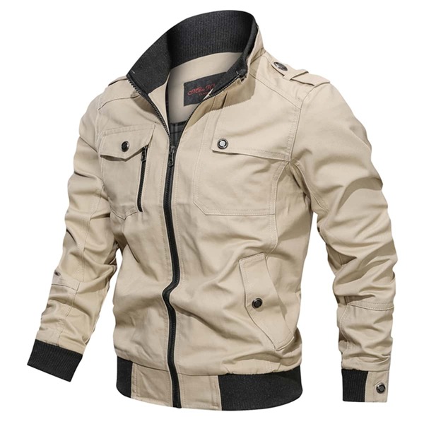 

Men Flap Pocket Zip Detail Jacket, Khaki