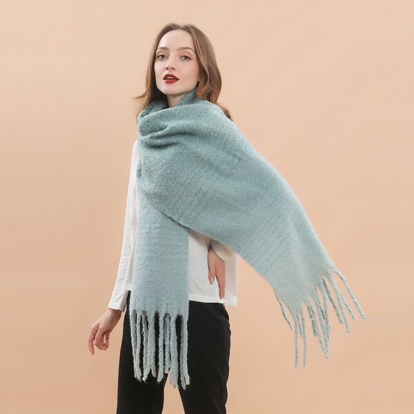 

Simple Braided Tassel Scarf, Green