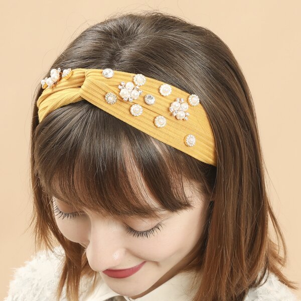 

Faux Pearl & Rhinestone Decor Headband, Yellow