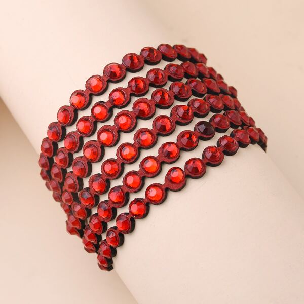 

Snap Button Detail Layered Bracelet, Red