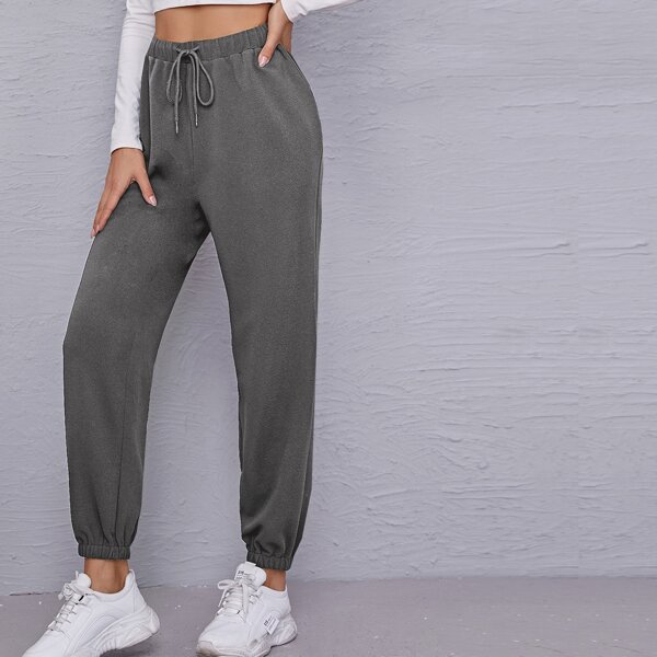 

Solid Drawstring Waist Crop Sweatpants, Dark grey