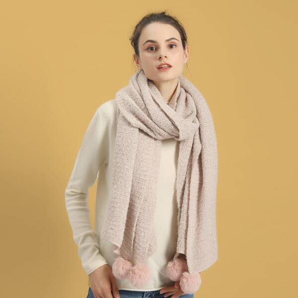

Pom-pom Decor Scarf, Pink