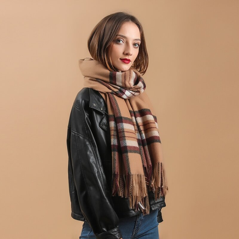 

Plaid Pattern Scarf, Camel