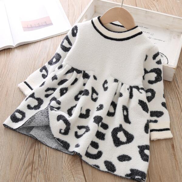 

Toddler Girls Striped Graphic Fluffy Knit Sweater, White