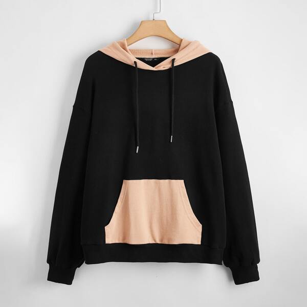 

Plus Two Tone Drop Shoulder Hoodie, Black