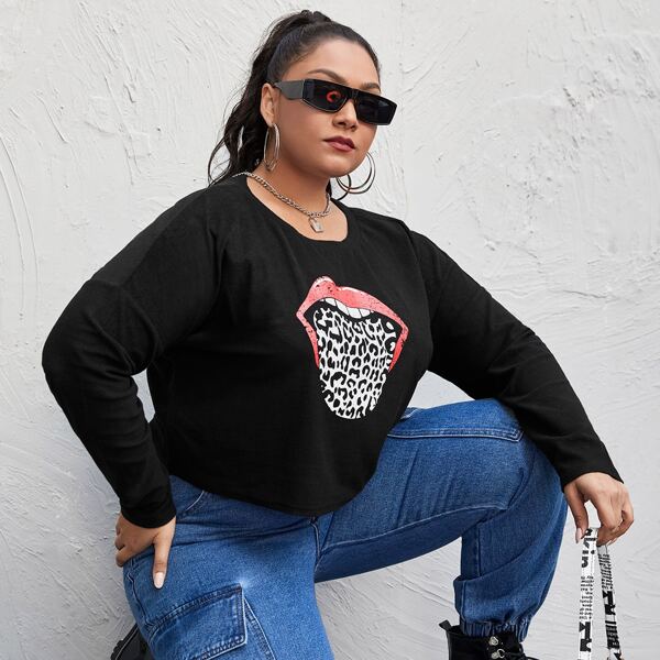 

Plus Figure And Leopard Print Tee, Black