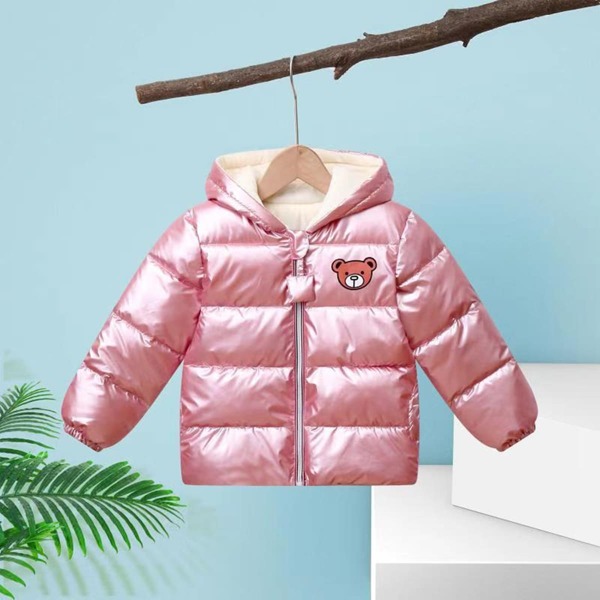 

Toddler Girls Metallic Cartoon Graphic Puffer Jacket, Dusty pink