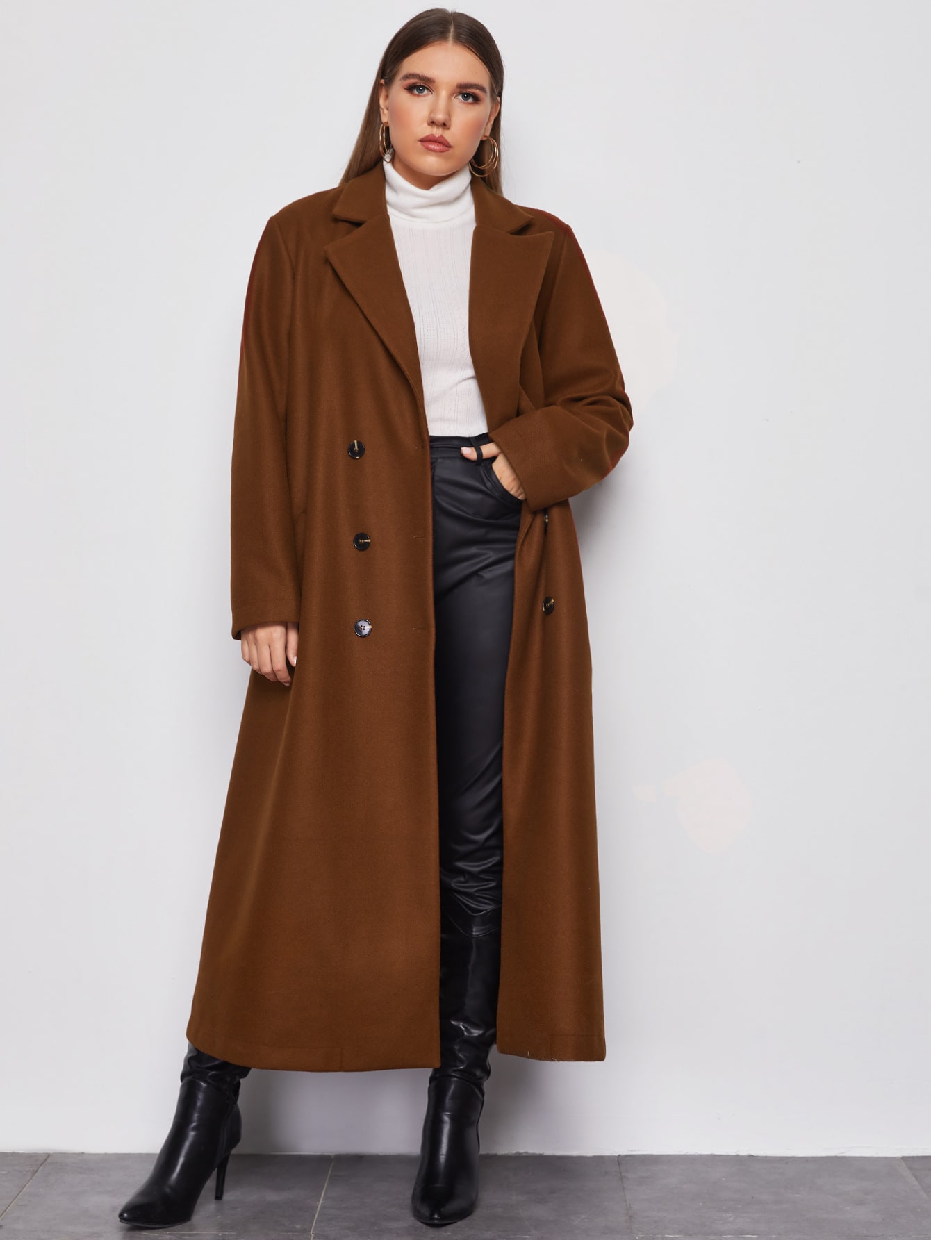 Plus Lapel Collar Longline Pea Coat thumbnail