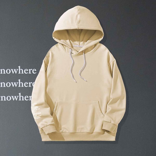 

Men Slogan Graphic Drawstring Hoodie, Khaki