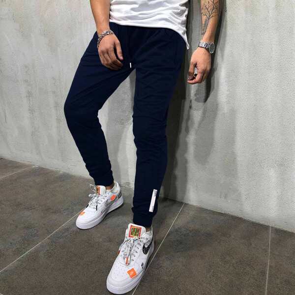 

Men Letter Patched Drawstring Waist Sweatpants, Navy blue