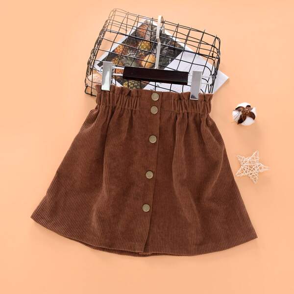 

Toddler Girls Corduroy Paperbag Waist Skirt, Rust brown