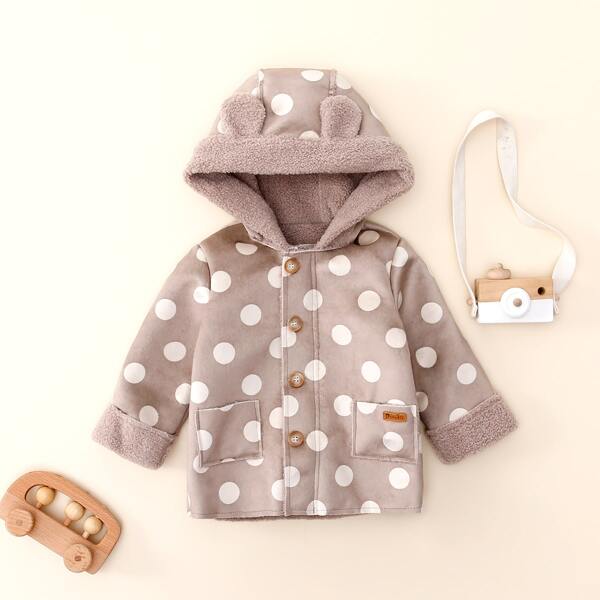 

Toddler Girls 3D Ears Design Polka Dot Suede Hooded Coat, Mocha brown