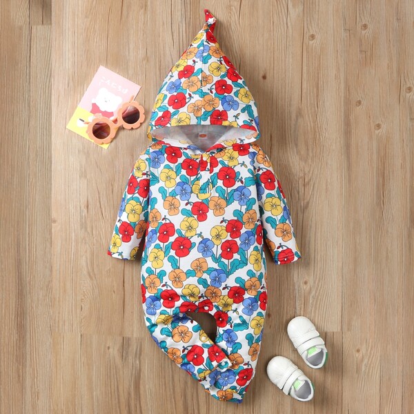 

Baby Girl Allover Floral Hooded Jumpsuit, Multicolor