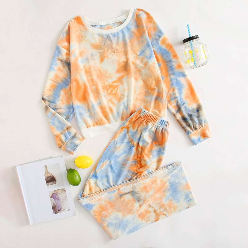 

Tie Dye Sweatshirt & Pants Lounge Set, Multicolor