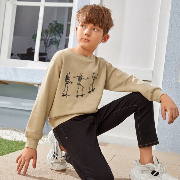 

Boys Skeleton Print Pullover, Khaki