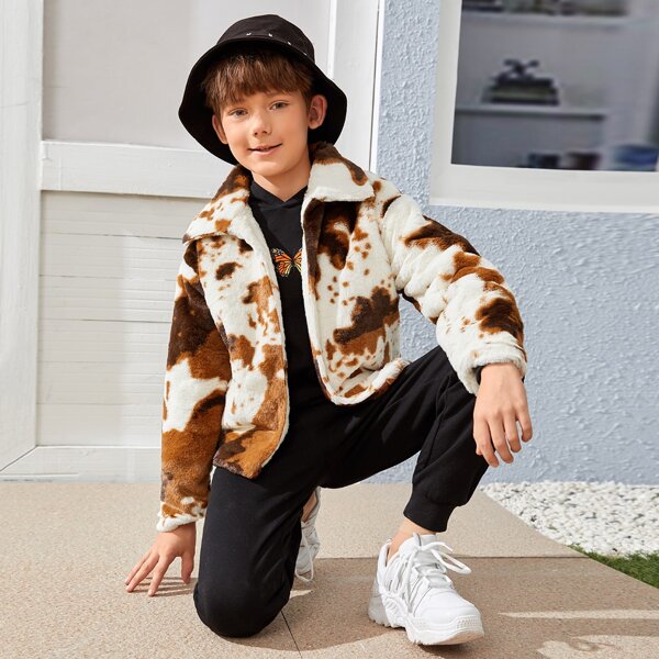 

Boys Tie Dye Drop Shoulder Teddy Jacket, Multicolor