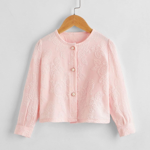 

Toddler Girls Button Front Puff Sleeve Jacket, Baby pink
