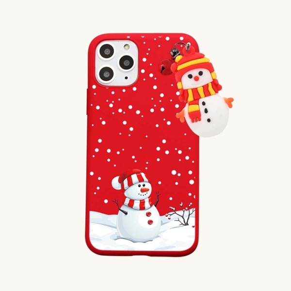 

Christmas Snowman Print Bell Decor Phone Case, Red