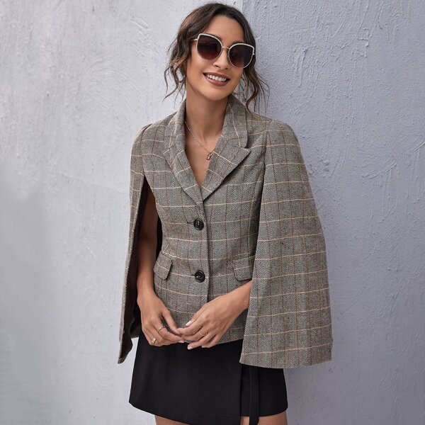 

Cloak Sleeve Plaid Blazer, Multicolor