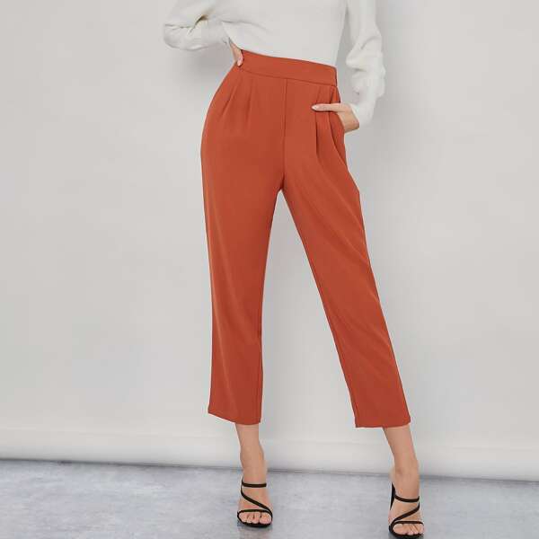 

Solid High Waist Crop Pants, Burnt orange