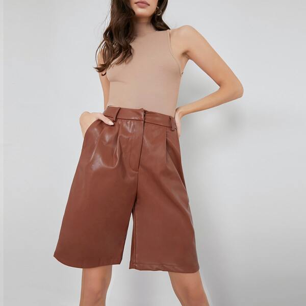 

PU Leather Bermuda Shorts, Brown