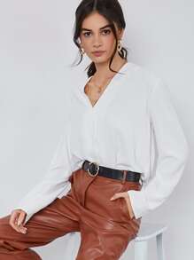 SHEIN BASICS Fold Pleated Back Solid Top - White - View 1
