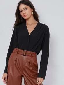 BizChic Fold Pleated Back Solid Top - Black - View 1