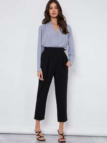 BizChic Fold Pleated Back Solid Top - Dusty Blue - View 5