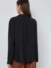 BizChic Fold Pleated Back Solid Top - Black - View 2