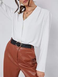 SHEIN BASICS Fold Pleated Back Solid Top - White - View 4
