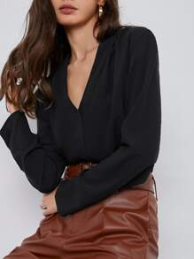 BizChic Fold Pleated Back Solid Top - Black - View 4