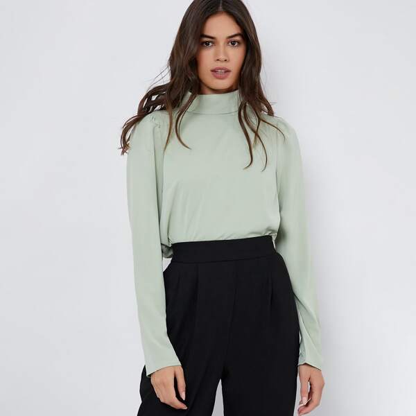 

Funnel Neck Keyhole Back Top, Pastel mint green