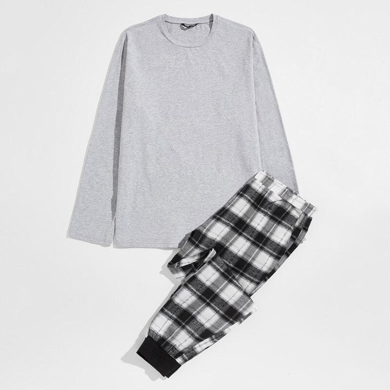 

Guys Round Neck Tee and Plaid Pants PJ Set, Multicolor