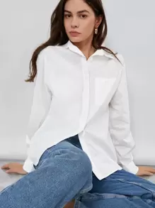 BizChic 單排釦補丁口袋素色襯衫 - 白色 - 查看 1