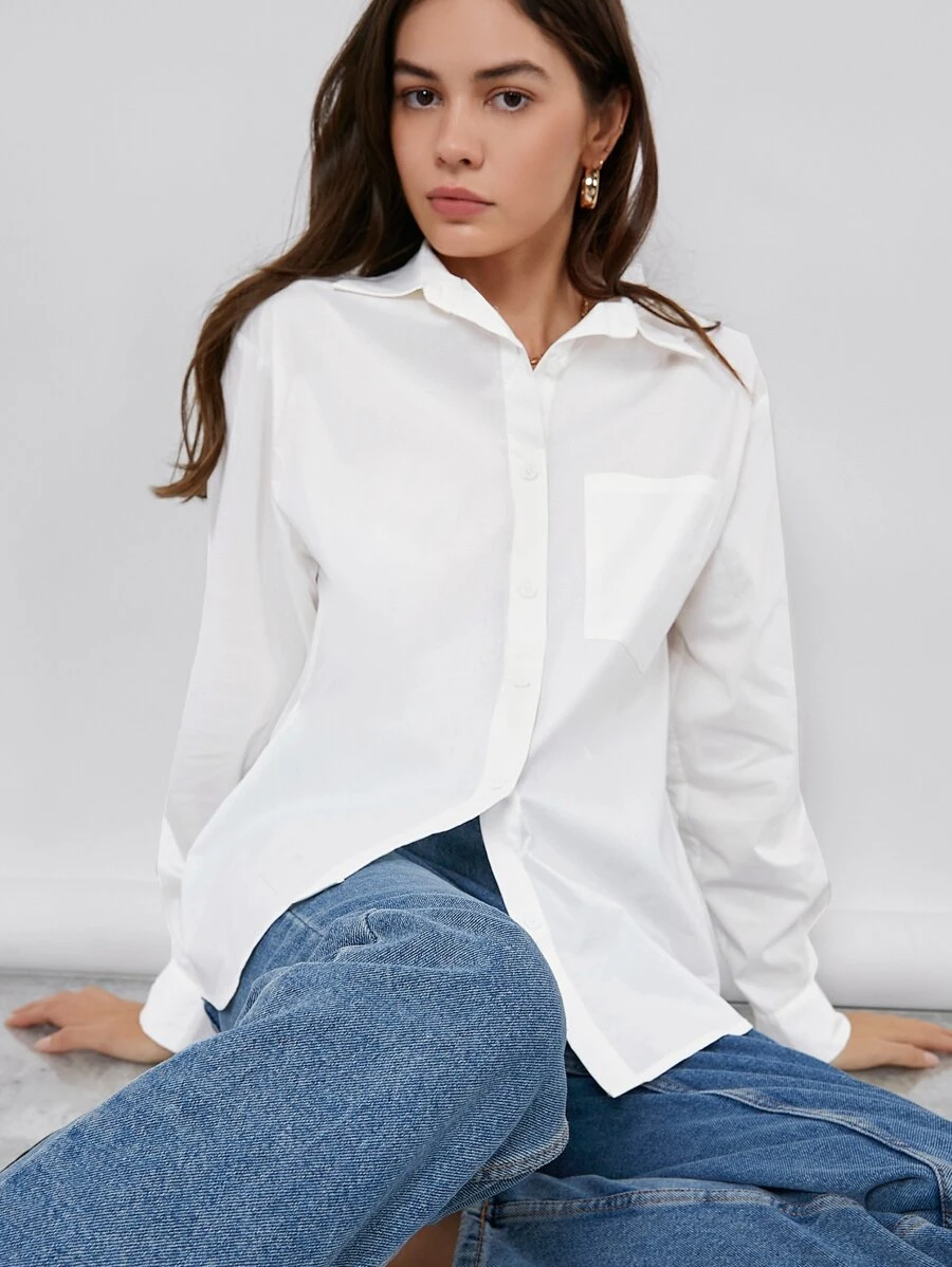 BizChic 單排釦補丁口袋素色襯衫 - 白色 - 查看 1