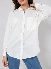 BizChic 單排釦補丁口袋素色襯衫 - 白色 - 查看 5